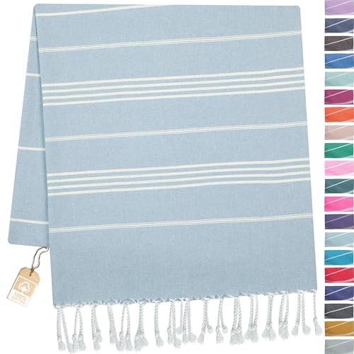 Strandtuch Weiches und strapazierf higes Baumwolltuch für Sauna Yoga Strand 100% Baumwolle perfekt kann als Saunatuch Handtücher Hamamtuch Yoga Matte Pool Tuch oder Badetuch (Baby Blue,100 x 180)