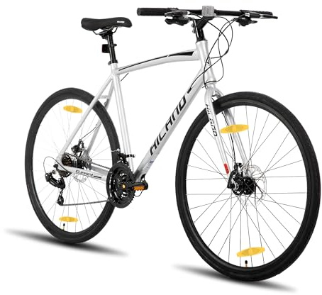 Hiland 28 Zoll Rennrad, 21 Gänge Städtischer Pendler Fahrräd mit Scheibenbremse für Männer, 530mm Rahmen Komfortables Rennrad 700C Räder, Schwarz/Rot/Silber