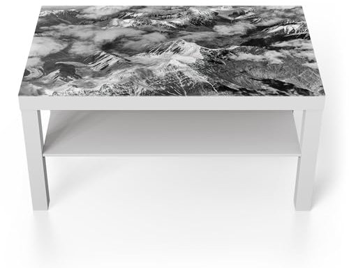 DEQORI Glastisch | weiß groß 90x50 cm | Motiv Gipfel im Nebel | ausgefallener Beistelltisch aus Glas | Hochglanz Couchtisch fürs Wohnzimmer | moderner Couch Tisch mit Design