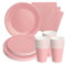 PARTY GO Stoviglie per feste, accessori per feste, set rosa, decorazione per compleanni, feste per bambini, stoviglie da 24 9, piatti di carta da 24 7, piatti di carta, 24 bicchieri di carta, 24