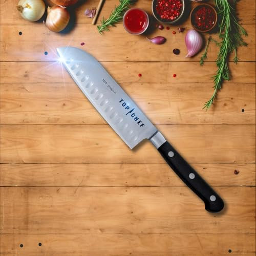 Premium Santoku Messer mit scharfer Klinge aus rostfreiem Stahl, Küchenmesser für präzises Schneiden von Fleisch, Gemüse und Obst, für Profis, Hobbyköche und Gastronomie einsetzbar in jeder Küche