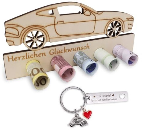 GADITIEK Führerschein Bestanden Geschenk, Glücksbringer Auto, Auto Anhänger, Fahr Vorsichtig Schlüsselanhänger, Geschenk zum Neuen Auto, Tankgutschein，Geldgeschenk