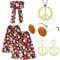 Yuragim 7Pcs Hippie Kostüm Damen Set 70er Jahre Hippie Accessoires Retro Brille Bunt Stirnband Beinstulpen Frieden Zeichen Halskette Friedensohrring Frauen hippie Kostüm Zubehör für Fasching Karneval