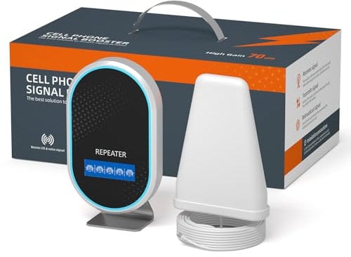 Amplificador de Cobertura Movil Nuevo Diseño 800 900 1800 2100 2600MHZ LTE Banda(20/8/3/1/7) Amplificador 4G LTE 3G GSM Compatible con Simiyo/Orange/Yoigo/LEBARA Antena de Interior y Amplificador todo