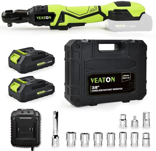 3/8 Cordless Electric Ratchet Wrench Set, 74 ft-Lbs 400 RPM 18V Brushless Power Tools Kit with Variable Speed, LED Light, 8 Sockets, 1/2&1/4 Adapters, 3 Extension Bar, 2x2.0Ah Battery&Charger