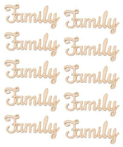 DIYEAH 10pcs Wooden Family Word Sign Decor DIY Decorative Wood Chips for Home Parties Craft Projects Premium Quality Cutouts for Creative Handcrafts Personalised Decor