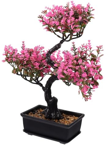 DECHOUS Plantas de bonsái artificiales en maceta, planta artificial decorativa para el hogar, sala de estar, oficina, planta verde falsa en diseño moderno, rosa, ideal como decoración de mesa o
