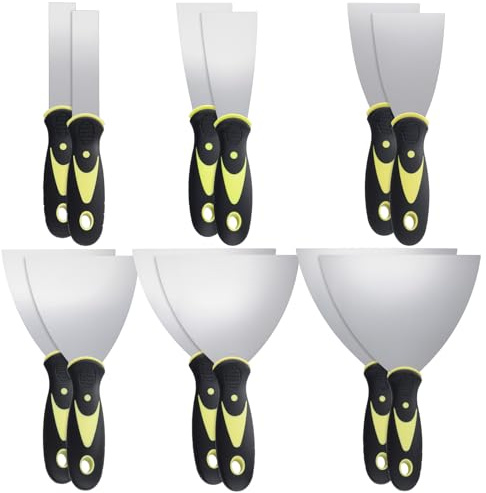 SINJEUN 12 teilig Spachtel Set, Malerspachtel mit Kunststoffgriff, 25 mm, 50 mm, 75 mm, 100 mm, 125 mm, 150 mm