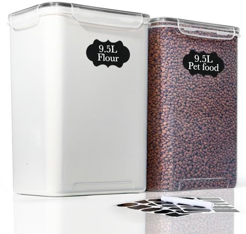 GoMaihe 2er Set XXL Vorratsdosen: 9,5L Große Behälter mit Etiketten & Marker | Aufbewahrungsbox Küche Ideal für 10 lb Reis, Haustierfutter & mehr | Luftdicht mit Deckel | BPA-FREI