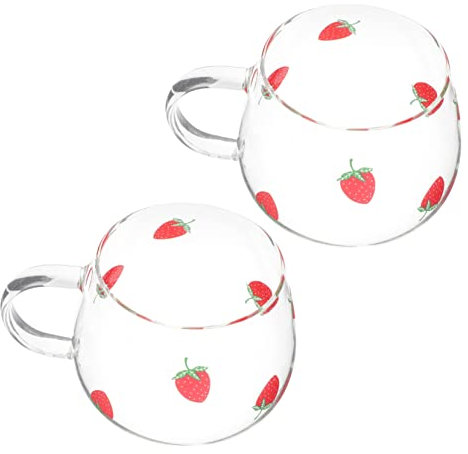 TOPPERFUN 1 Satz Erdbeerbecher Aus Glas Party Stroh Tasse Mit Erdbeermuster Trinken Wassergläser Kreativ Ästhetisch Trinkbecher Für Wasser Wasserbecher 2 Stück
