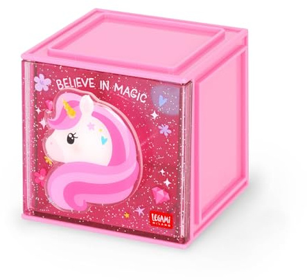 Legami - Box Componibile da Scrivania Cutie Cubes, Tema Unicorn, Organiser da Scrivania, Portaoggetti, Foglio di Adesivi incluso, Impilabile, Multifunzionale, in ABS, 90 x 90 x 100 cm