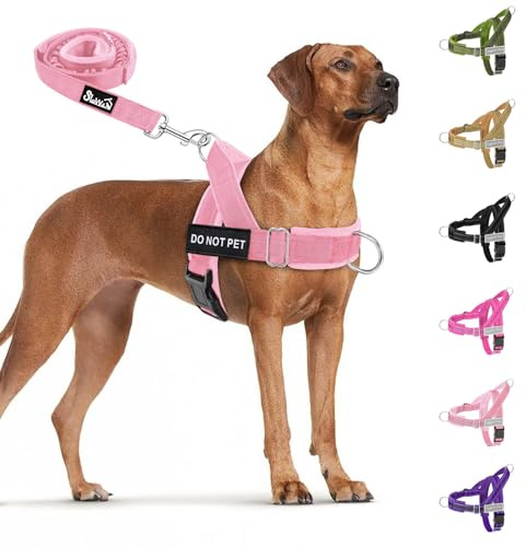 Eyein Hundegeschirr für große Hunde mit Leine, Fleece-gepolstert | Anti-Zug Brustgeschirr mit 2 D-Ringen für Training & Spaziergänge, reflektierend, verstellbar an Hals & Brust (Rosa, L)