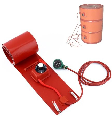 Scaldasalviette Elettrico Industriale - Cintura di riscaldamento in silicone con termostato incorporato, protezione antigelo/condensa per fusti e secchi(1740 x 125 mm)