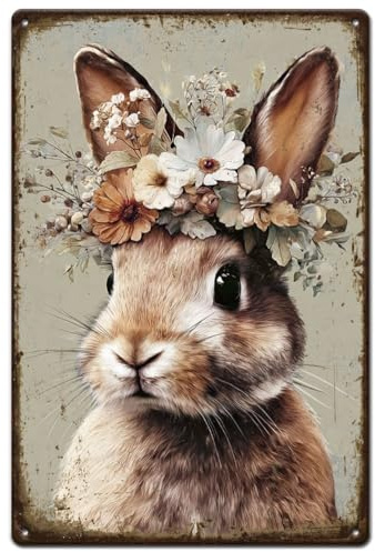 SUPERDANT Kaninchen Blechschild Hase Mit Kranz Blechschilder Retro Osterhase Wandplakate Lustige Blechschilder Für Männerhöhle Schlafzimmer Wohnzimmer Bar Pub Vintage Deko Ostergeschenk