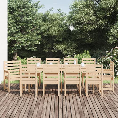 Tonture 11-TLG. Garten-Essgruppe Massivholz Kiefer, 203,5x100x76 cm Tisch, 8 Stühle, 2 Armlehnstühle, Outdoor Terrassenmöbel Set