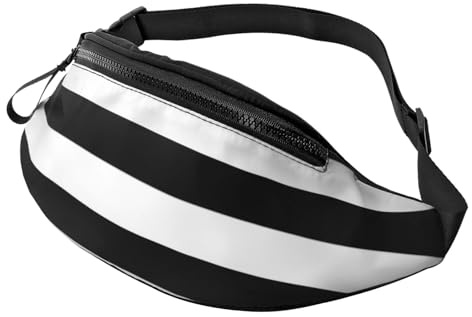 Gürteltasche mit Streifen, Schwarz / Weiß, bedruckt, für Wandern, Radfahren, Laufen und Outdoor-Aktivitäten, leichtes Packmaß