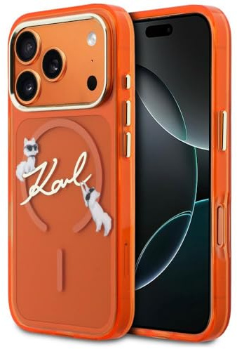 CG MOBILE Karl Lagerfeld IML Choupettes Karl Script Log kompatibel mit MagSafe Hülle für iPhone 17 Pro Max (Orange)