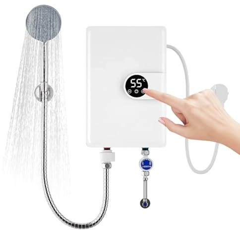 Chauffe-eau électrique sans réservoir - Affichage numérique - Douche de camping - Chauffage d'eau électrique sans réservoir - Pour camping-car, cuisine, salle de bain, piscine, extérieur et intérieur