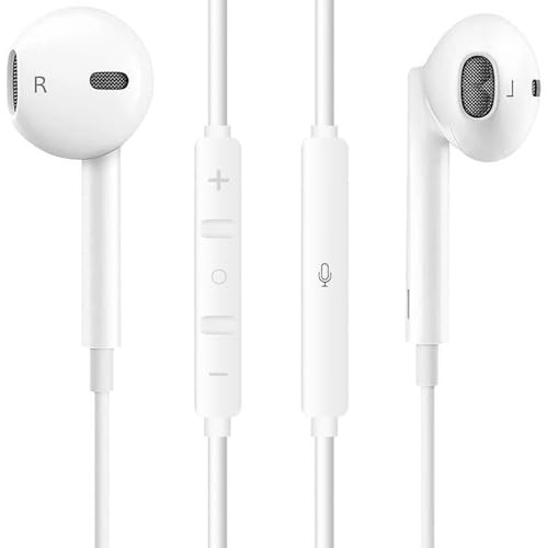 Kogwjte Cuffie In-ear Phone con filo Hi-Fi Stereo Auricolari, Controllo del Volume Isolamento del Rumore Earphones Compatibile con Phone 14 Pro Max/13/12/Mini/11/SE/XS Max/X/XR