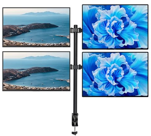 4-fach Monitorhalterung für 10-27 Zoll Bildschirme, höhenverstellbarer Tischhalter (0-40 cm), 360° drehbar, ±90° neigbar, 19,8 lbs Tragkraft pro Arm – Vierfach Monitor Arm Ständer für Büro,Home Office