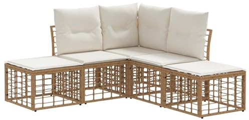vidaXL Outdoor-Sofagarnitur Natur Polyester, Modularer, wetterfester, moderner Outdoor-Sofa-Set, Lounge-Möbel für entspannte Gartenabende