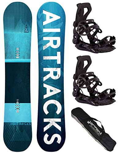 Airtracks Herren Snowboard Set Freeride Freestyle - Blue Drifter Hybrid Rocker Snowboard Wide 150 - Softbindung Master L - SB Bag