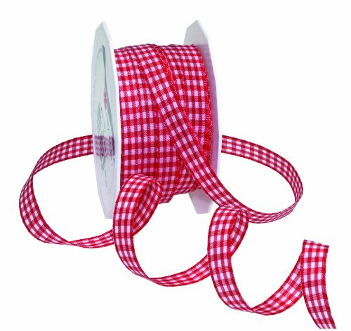 Präsent Vichy Geschenkband rot/weiß, 20 m Dekoband zum Verzieren & Basteln, 10 mm Breite, Kariertes Band für Bunte Dekos & Geschenkverpackungen, zu feierlichen Anlässen