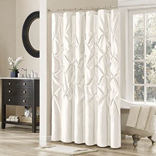 Madison Park Laurel Shower Curtain for Bathroom, Faux Silk, 72 x 72, White
