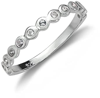 Sterling Silber Halber Ewigkeit Ring mit Kristallen Dots ergänzt | Ringgröße: 62 (Durchmesser: 19,7mm)
