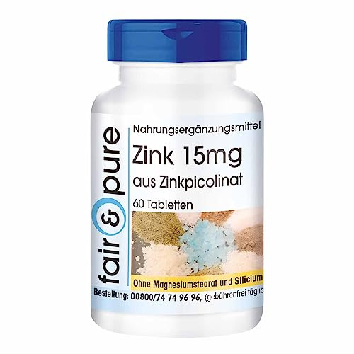 Fair & Pure® - Zinco 15mg - Integratore di zinco picolinato - Vegan - 60 Compresse