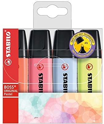 Stabilo Boss Textmarker, Pastell, 4 Stück