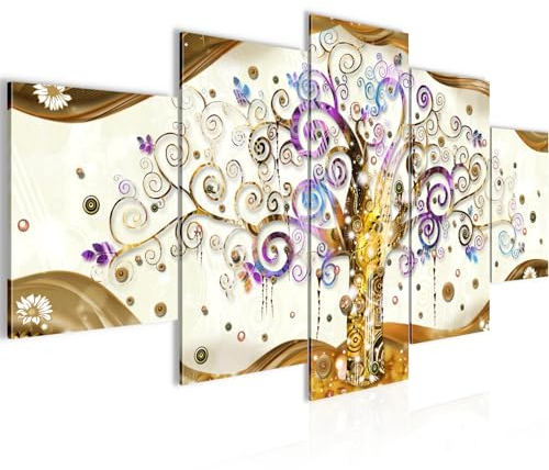 Runa Art - Tableau Gustav Klimt Arbre De Vie 200 x 100 cm 5 Parties XXL Decoration Murale Dessin Coloré 003051a