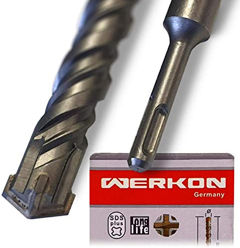 WERKON Profi SDS Plus Betonbohrer 10 x 600 mm Hammerbohrer Steinbohrer Beton Bohrer Quadro X Vierfachschneide Kreuzschneide 10x600