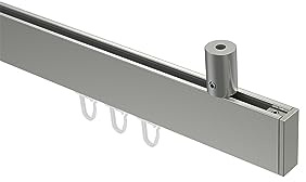 INTERDECO Innenlauf-Gardinenstange eckig 14 x 35 mm, kantige Innenlaufstange aus Metall, Edelstahl-Optik, zur Deckenmontage, Typ 10212834, 100 cm