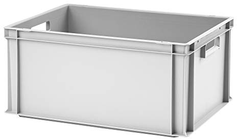 1a-TopStore Euro-Stapelbox EB-628, 600x400x280 mm (LxBxH), verstärkter Rippenboden, grau ähnl. RAL7001, aus Polypropylen, lebensmittelecht, 2 Handgriffe, ca. 54 Liter Vol.