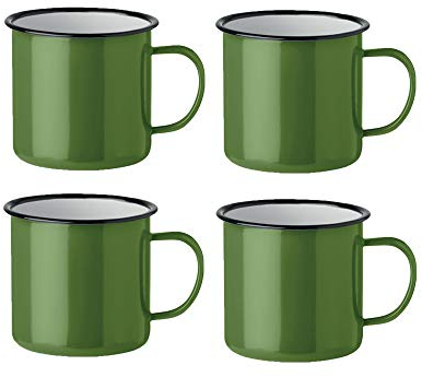 noTrash2003 Kaffeetasse Becher Mug Coffee Trinkbecher Emaille-Becher Vintage Look je 350 ml versch. Farben und Mengen (Grün, 4er Set)