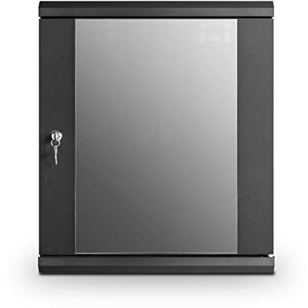 Server Rack Data Cabinet Deep Wall Mounted - 12U 450mm 19 Black Storage Rack for Home, Office, Server Room with Glass Door, Removable Side Panels, Front-Rear Lockable (Flat-packed)