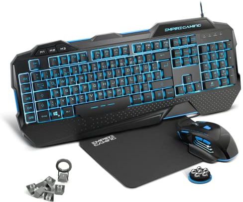 EMPIRE GAMING – Hellhounds Pack Gamer Deutsches QWERTZ Tastatur, Maus und Mousepad -Halbmechanisch – 33 Parametrierbare Makros - 7 Tasten 7200 DPI - LED RGB Hintergrundbeleuchtung - USB
