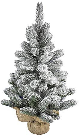artplants.de Kunst Tannenbaum Innsbruck, Jutesack, beschneit, 60cm, Ø 40cm - Tisch Weihnachtsbaum