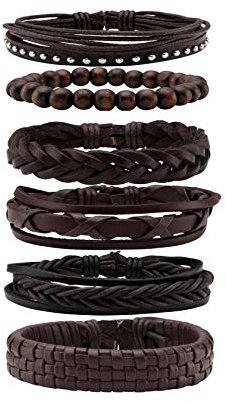 MILAKOO 6 Stück braune geflochtene Lederarmbänder für Männer Frauen Manschette Wickel Armbänder