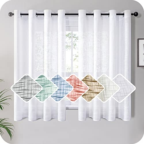 MRTREES Voile Gardinen kurz 2er-Set Leinenoptik Vorhang mit Ösen im Modernen Stores Gardinen Schals Weiß 160×140 (H×B) für Wohnzimmer Schlafzimmer Kinderzimmer