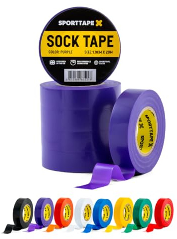 SPORTTAPE Sock Tape - 6 Rolls, Purple - 1.9cm x 20m, PVC Insulating Tape | Football, Soccer & Rugby - Holds up Football Socks, Shin Pads & Shin Guards | Secures Lifting Blocks, Boots & Ear Taping