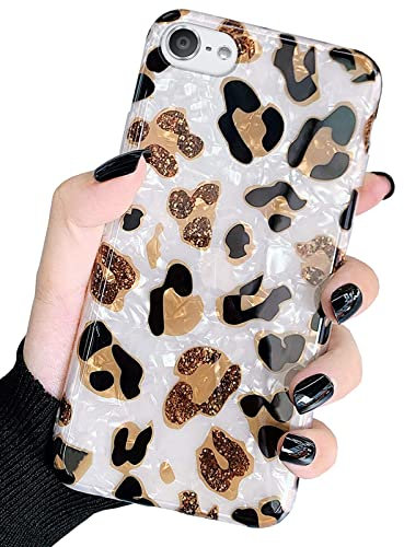 J.West Schutzhülle für iPod Touch 7. Generation, glitzernd, durchsichtig, mit Leopardenmuster, weiches TPU-Silikon, für Mädchen und Frauen