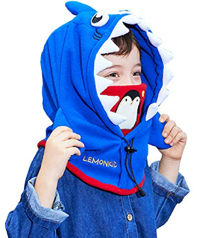 Azarxis Cagoule Polaire Enfants Balaclava Ski Cache Nez Protège Cou Cagoule d'hiver Chapeau Écharpe pour Garçon Fille (02 Bleu - Requin)