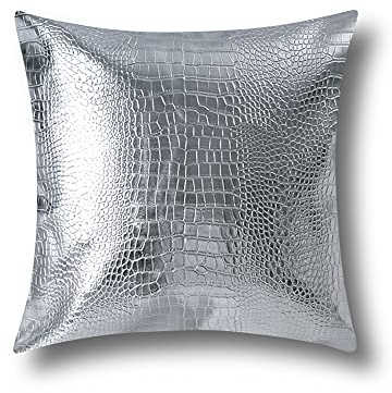 OTOSTAR Krokodilmuster PU-Leder Kissenbezug Dekorativen Wasserdicht Kissenhülle Moderne Minimalist Kissen Fall für Sofa Schlafzimmer Balkon Garten 45x45cm Silber