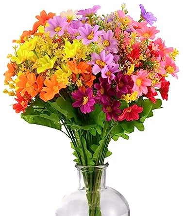 Artificial Fake Faux Daisy Silk Flowers Wildflowers 6 Bundles of 6 Colors Outdoor UV Resistant Greenery Shrubs Plants Indoor Outside Hanging Baskets Planter Home Garden Decorating