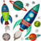 alles-meine.de GmbH Wandsticker Motivwahl Erwachsene & Kinder - 12 TLG. Set - 3D Effekt - Glitzer - Rakete - Planeten & Weltall - inkl. Name - selbstklebend + wiederverwendba..