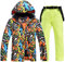 7HAHA3 Herren Skianzug Bandmuster Mantel mit Jeans Snowboard Jacken und Hosen Outdoor wasserdichte Kleidung Schneeanzug,Green,XL(185cm80kg)