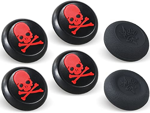 9CDeer Performance Joystick Lot de 6 poignées de pouce analogiques compatibles avec PS5, PS4, Xbox Series X/S, Xbox One, Switch Pro Motif tête de mort Noir/rouge