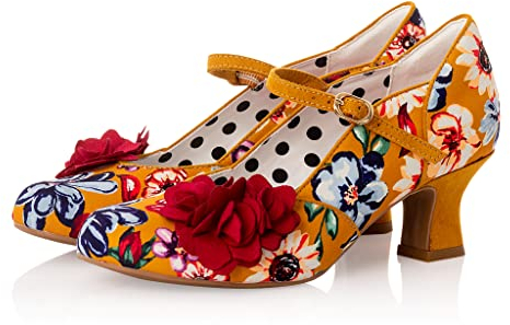 Ruby Shoo Gillian Mary Jane Pumps mit niedrigem Absatz und passender Malibu-Tasche, ocker, 37 EU